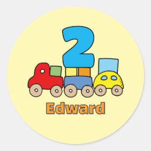 Sticker Rond Jouet en bois personnalisé train pour 2ème anniver