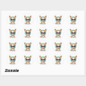 Sticker Rond Jouet mignon Fox Terrier Chien portant des lunette (Feuille)