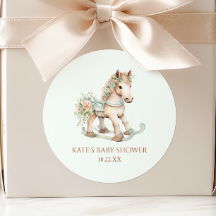 Sticker Rond Jouet Vintage Floral Rocking Horse Baby shower