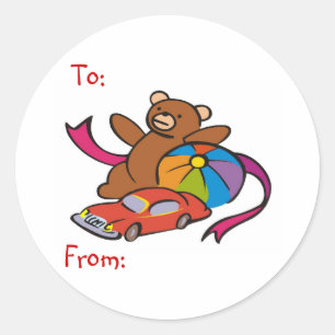 Sticker Rond Jouets de Noël - Balises cadeaux