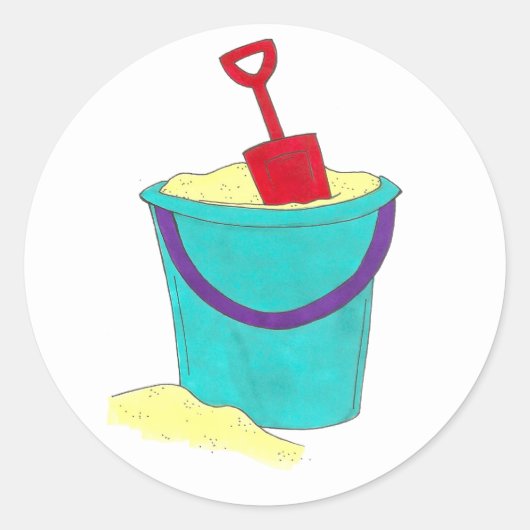 Sticker Rond Jouets de sable Turquoise seau à seau à seau à sea (Devant)