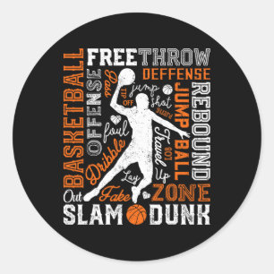 Sticker Rond Joueur Bysketbyll Slam Dunk Typographie Word Art V