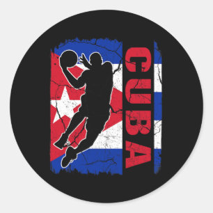 Sticker Rond Joueur cubain de basket-ball Cuba Drapeau de baske
