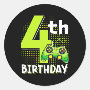 Sticker Rond Joueur d'anniversaire 4 ans Vidéo amusante Garçons