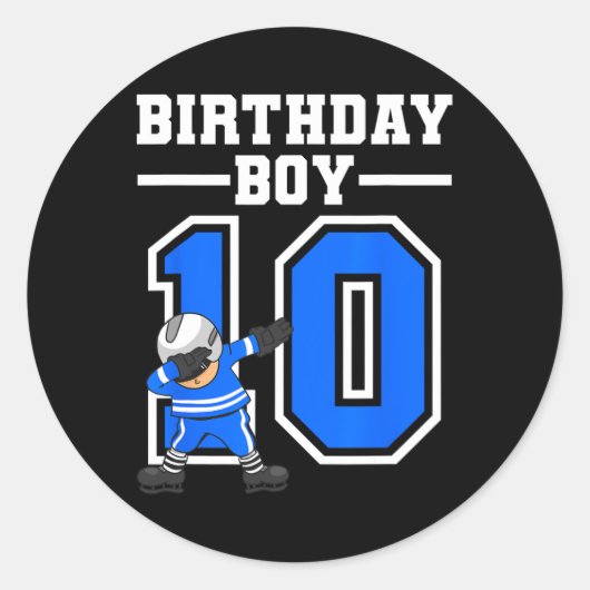 Sticker Rond Joueur de 10 ans de hockey sur glace garçon 10e an (Devant)