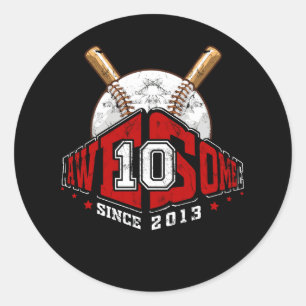 Sticker Rond Joueur de baseball 10e anniversaire 10 ans Vintage