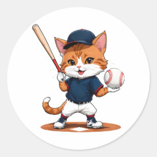 Sticker Rond Joueur de baseball chat