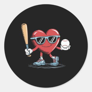 Sticker Rond Joueur de baseball de coeur amusant Valentines Day