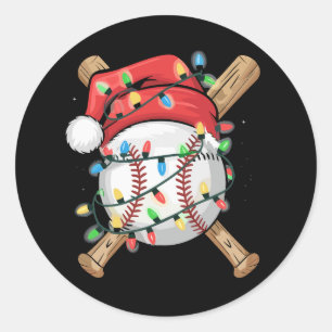 Sticker Rond Joueur de baseball de Noël Santa Sports
