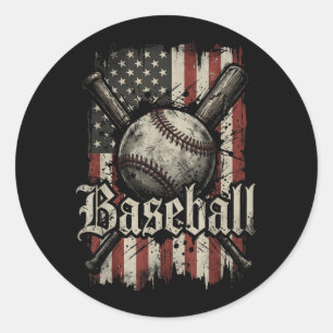 Sticker Rond Joueur de baseball Drapeau américain USA Hommes Pa