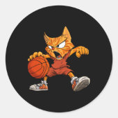 Sticker Rond Joueur de basket-ball de chat _ Basket-ball Manche (Devant)