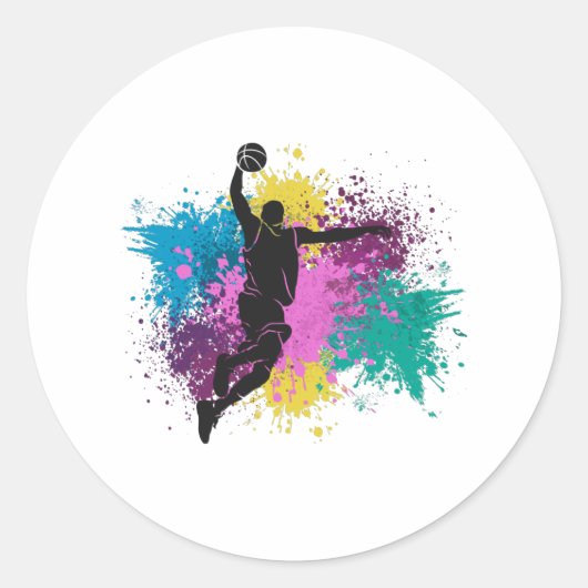 Sticker Rond Joueur de basket-ball Grungy Couleurs Splashes (Devant)