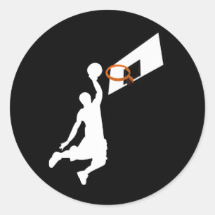 Sticker Rond Joueur de basket-ball Slam Dunk - Silhouette blanc