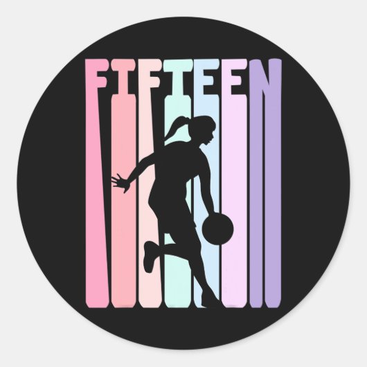 Sticker Rond Joueur de basketball rétro 15e anniversaire 15 ans (Devant)