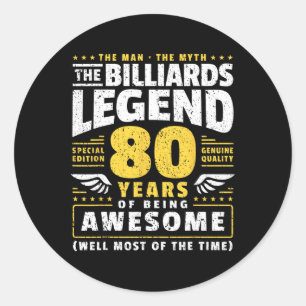 Sticker Rond Joueur de billard 80e anniversaire Billiards 80 an