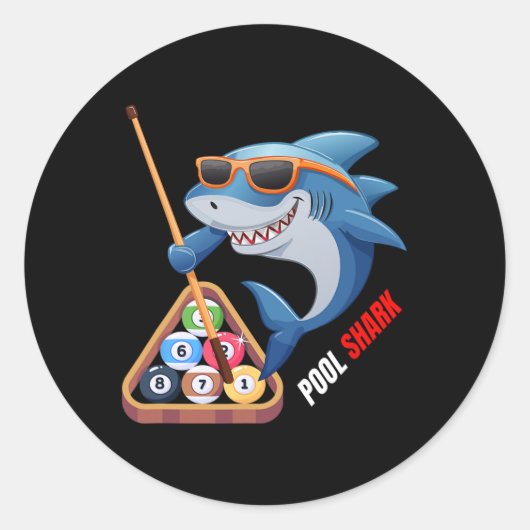 Sticker Rond Joueur de billard de requin Cool Pool (Devant)