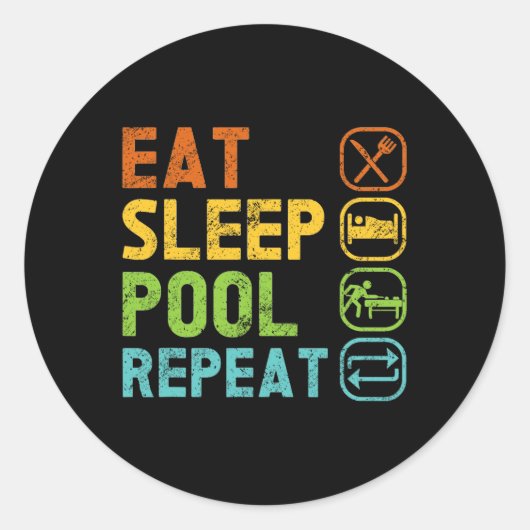 Sticker Rond Joueur de billard Mangez Piscine de sommeil Répéte (Devant)