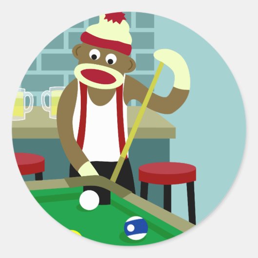Sticker Rond Joueur de billard Sock Monkey Pool (Devant)