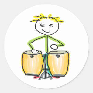Sticker Rond Joueur de conga en bonhomme bâton