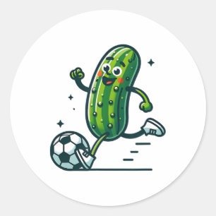 Sticker Rond Joueur de cornichon drôle de kicking de concombre
