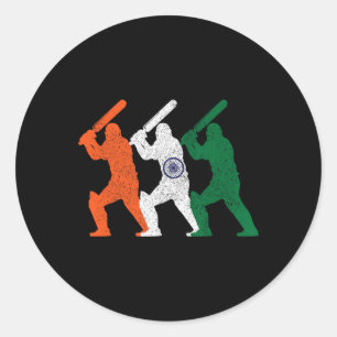 Sticker Rond Joueur de cricket Drapeau indien Vintage Inde Cric