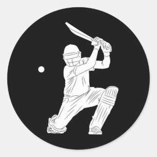 Sticker Rond Joueur de cricket silhouette Tsman Cricketeers Tte