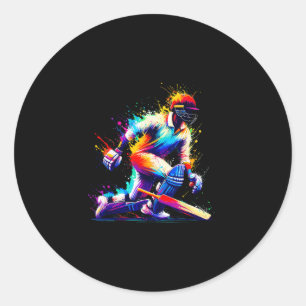 Sticker Rond Joueur de cricket Tsman Cricket Bowler Art Splash