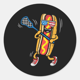 Sticker Rond Joueur de crosse Hot-Dog 4 juillet Sport