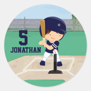 Sticker Rond Joueur de dessin animé personnalisé de baseball mi