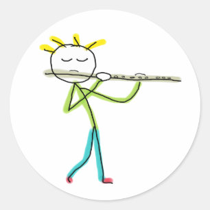 Sticker Rond Joueur de flûte Stickman