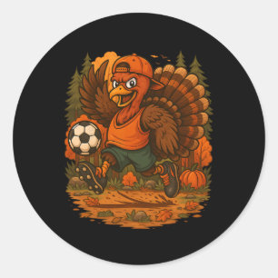 Sticker Rond Joueur de football de la dinde drôle de Thanksgivi