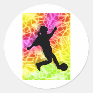 Sticker Rond Joueur de football et mosaïque fluorescente