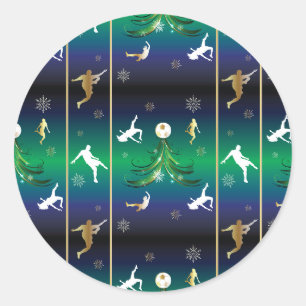 Sticker Rond Joueur de football Noël Motif de flocon de neige