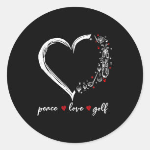 Sticker Rond Joueur de golf Heart Peace Love Srt Amoureux Tenue