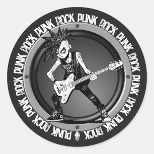 Sticker Rond Joueur de Guitare Rock Punk Musicien Cool Rocker