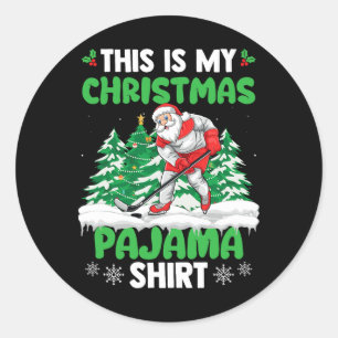 Sticker Rond Joueur de hockey du Père Noël Xmas Sports C'est mo
