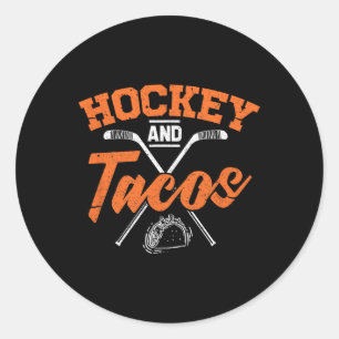 Sticker Rond Joueur De Hockey Et Tacos De Hockey Sur Glace Amus