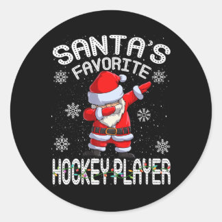 Sticker Rond Joueur de hockey favori de père Noël Joyeux Père N