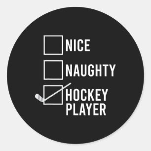 Sticker Rond Joueur de hockey Naughty Noël Père Noël