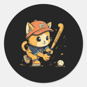 Sticker Rond Joueur de hockey sur gazon Chat sur hockey sur gaz