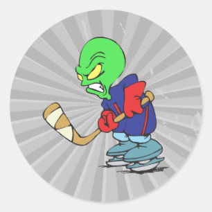 Sticker Rond joueur de hockey sur glace extraterrestre drôle