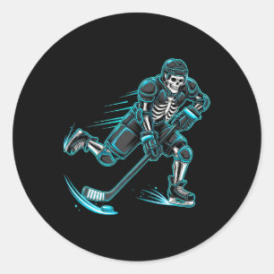 Sticker Rond Joueur de hockey sur glace squelette drôle Hallowe