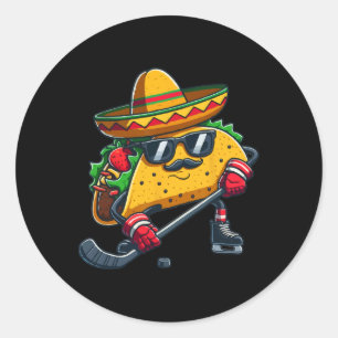Sticker Rond Joueur de hockey sur glace Taco Funny Cinco De May