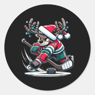Sticker Rond Joueur de hockey sur rennes Tir violent Cerf En Fe