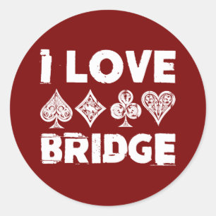 Sticker Rond Joueur de jeu de cartes de bridge que j'aime