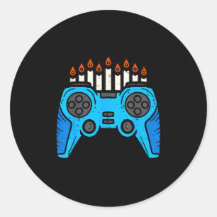 Sticker Rond Joueur de jeu vidéo juif Hanukkah Chanukah Hommes