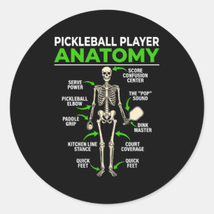 Sticker Rond Joueur de pickleball anatomie drôle dink pickle ba