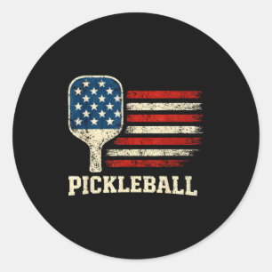 Sticker Rond Joueur de pickleball drapeau américain paddleball 