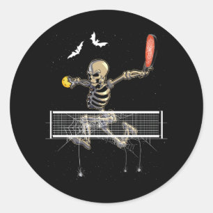 Sticker Rond Joueur de Pickleball éffrayant Squelette Van Hallo