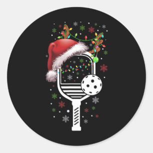 Sticker Rond Joueur de Pickleball Noël Reindees Noël